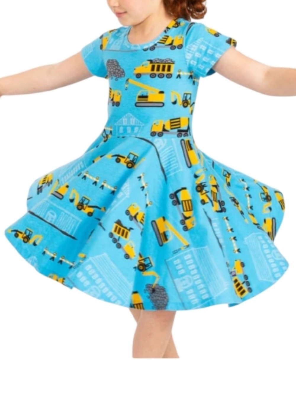 Princess Awesome Construction Truck Vehicle Blue Yellow twirl Dress Girls Size 8